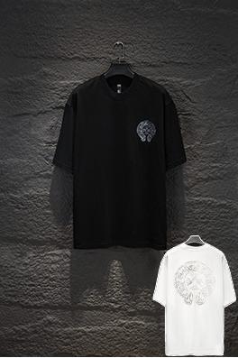 クロムハーツ 新作 ウォッシュプリント ホロウ刺繍 半袖Tシャツ