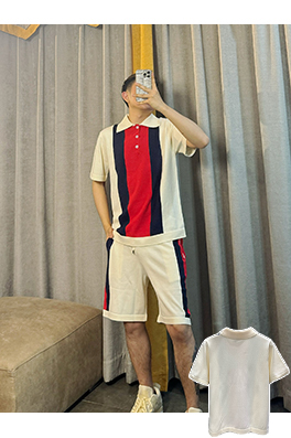 グッチ シルケットコットンニットの襟付き半袖ポロシャツ