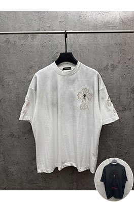 クロムハーツ 新モデルメタルクロスアメリカンウォッシュアップリケ刺繍半袖Tシャツ