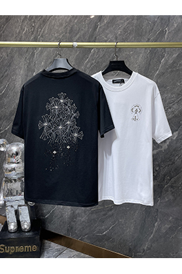 クロムハーツ ホットフィックスラインストーンクロスハンドメイドスタッド半袖Tシャツ