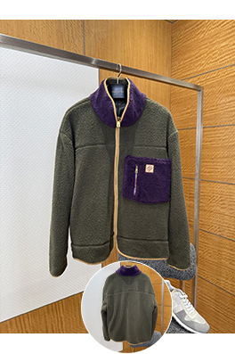 ルイヴィトンスーパーコピー カラーブロックのラムウールスタンドカラージップアップジャケット