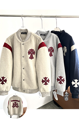 クロムハーツコピー 刺繍ロゴ入りウール混ベースボールジャケット