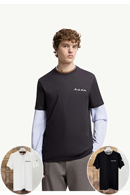 モンクレール Moncler ネックラインに刺繍ロゴが入ったカラーブロックの半袖Tシャツ