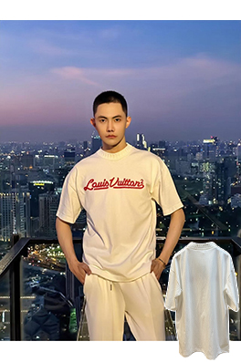 ルイヴィトンスーパーコピー LOUIS VUITTON レター刺繍クルーネック半袖Tシャツ