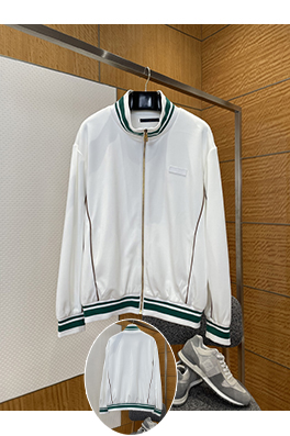 ルイヴィトン レザーラベルのカラーブロックストライプスタンドカラージャケット