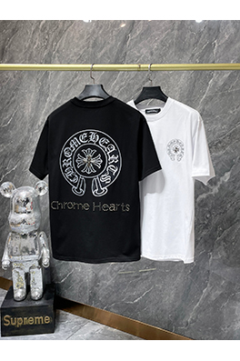 クロムハーツ 馬蹄形のサンスクリット文字ホットフィックスラインストーン手縫いの半袖Tシャツ