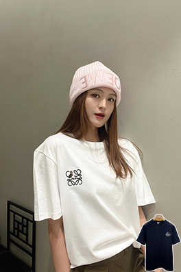 ロエベコピー ロゴ刺繍クルーネック半袖Tシャツ