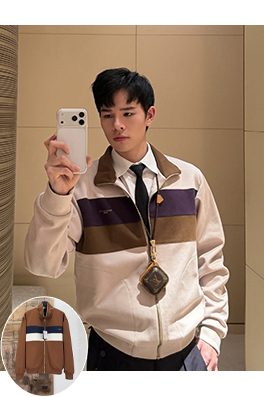 ルイヴィトン カラーブロックストライプのスタンドカラージップアップジャケット