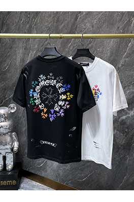 クロムハーツ 馬蹄柄のサンスクリットクロスウォッシュとダメージをした半袖Tシャツ