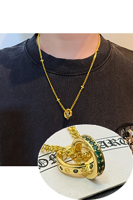 クロムハーツ ゴールドクロスフラワーダブルリングネックレス