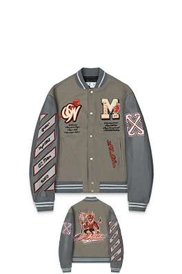 オフホワイト off white コラボレーション ヘビー刺繍 ラインストーン ベースボールジャケット