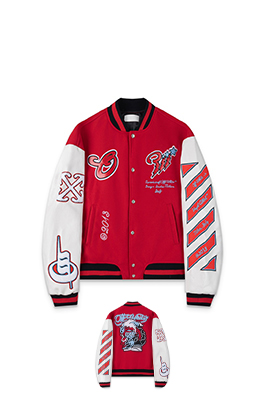 オフホワイト off white 刺繍パッチワークベースボールジャケットウール生地カップルコート