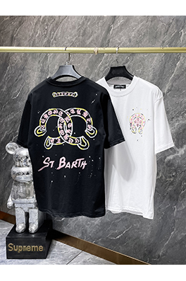 クロムハーツ クラシックなサンスクリットの手描き削り漂白された半袖Tシャツ