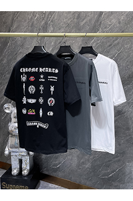 クロムハーツスーパーコピー カラーブロックのグラフィティ風ダメージ刺繍半袖Tシャツ