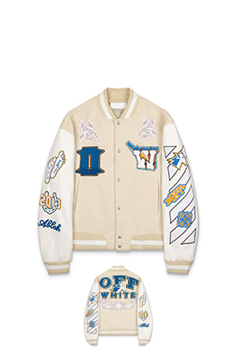 オフホワイトコピー off white カップルけ刺繍パッチワークベースボールジャケット