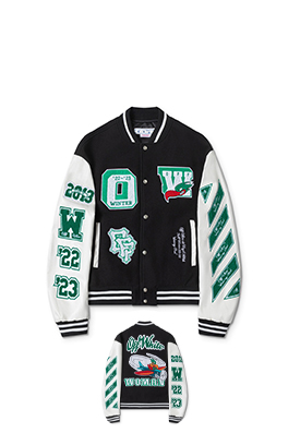 オフホワイト off white 新モデルカップルけ刺繍パッチワークベースボールジャケット