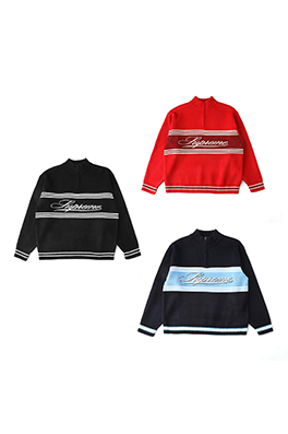 シュプリーム SUPREME Script Stripe Half Zip Sweater 筆記体の刺繍ストライプロゴハーフジップセーター