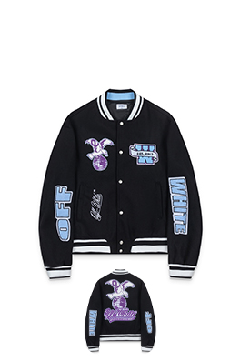 オフホワイト off white カップルけ刺繍入りベースボールジャケットウールコート