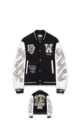 オフホワイト off white 刺繍パッチワークベースボールジャケットカップル向けウールコート