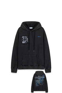 オフホワイト off white ポートレートスタイルの460gウォッシュのダメージフード付きスウェットシャツ