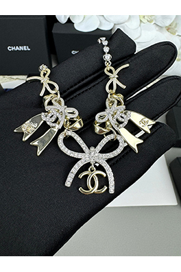 シャネル レディースリボン結びのカラーブロックダブルCネックレス