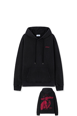 オフホワイト off white 新モデル肖像油絵風 460g ウォッシュフード付きスウェットシャツ