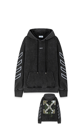 オフホワイト off white 重なり合う矢印を描いた肖像油絵460gのウォッシュみフード付きスウェットシャツ