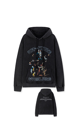 オフホワイト off white クラシックな肖像油絵風460gウォッシュフード付きスウェットシャツ