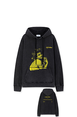 オフホワイト off white 新しいクラシックな肖像油絵風460gウォッシュドフード付きスウェットシャツ