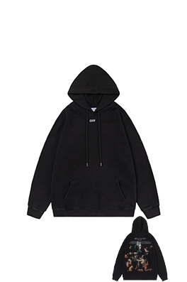 オフホワイト off white 新しい色ポートレート油絵風460gウォッシュドフード付きスウェットシャツ