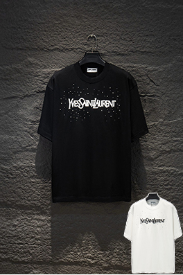 サンローラン Saint Laurent ダメージ刺繍ラインストーン半袖Tシャツ