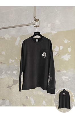 クロムハーツ クラシックなクロスシェイプの馬蹄型つる剣ウォッシュ長袖シャツ