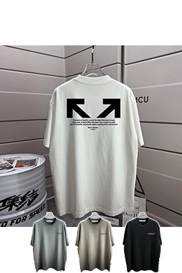 オフホワイト off white クラシックなウォッシュとダメージをした320gクルーネック半袖Tシャツ