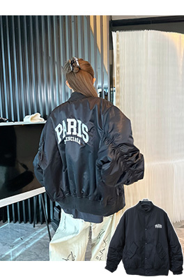 バレンシアガ BALENCIAGA PARIS 英字ロゴが刺繍されたベースボールスタイルのフライトジャケット