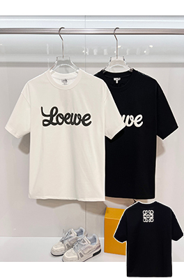 ロエベ LOEWE クラシックなフロックプリントロゴエンボスクルーネック半袖Tシャツ