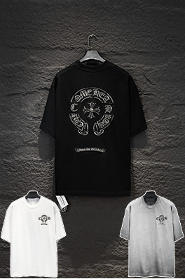 クロムハーツ ヘビーデューティーなリバースボトムカラーブロックアップリケ刺繍ダメージハードウェアの半袖Tシャツ