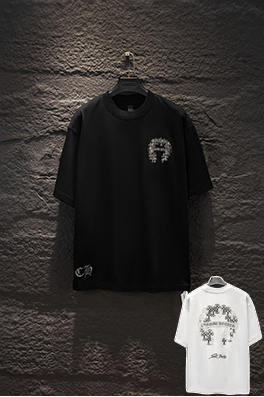 クロムハーツ ヘビーデューティーなダメージのアップリケ刺繍入り半袖Tシャツ