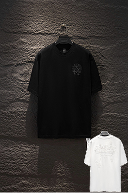 クロムハーツ 重工業なビーズと中空刺繍が施されたダメージ加工の半袖Tシャツ