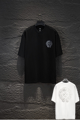 クロムハーツ 新作 ウォッシュプリント ホロウ刺繍 半袖Tシャツ