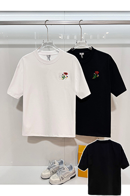 ディオール バラと文字のロゴが刺繍されたクラシックなカラーブロックのクルーネック半袖Tシャツ