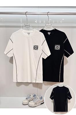 ロエベ 胸元に刺繍ロゴが入ったパッチワークストライプの半袖Tシャツ