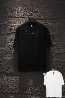 クロムハーツ クラシックなヘビーデューティーなダメージのパッチワーク刺繍りハードウェア半袖Tシャツ