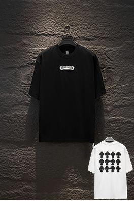 クロムハーツ ファッショナブルなダメージのウォッシュアップリケ刺繍り半袖Tシャツ