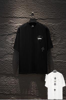 クロムハーツ ヘビーデューティーなダメージプリントのアップリケ刺繍半袖Tシャツ