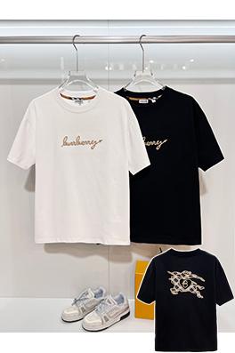 バーバリー BURBERRY 麻縄刺繍レタリング背中に軍馬柄ロゴクルーネック半袖Tシャツ