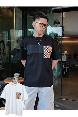 バーバリーコピー 新作チェック柄パッチワーク刺繍半袖Tシャツ