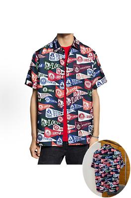 ルイヴィトンスーパーコピー ロゴプリントの襟付き半袖シャツ