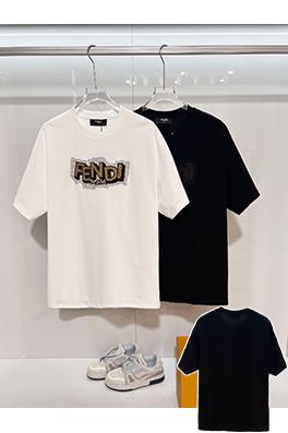 フェンディ FENDI ヘビーデューティーなスパンコールのカラーブロック刺繍入りレターロゴ半袖Tシャツ
