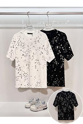 ルイヴィトン 全面モノグラムグラフィティラインストーンレターロゴ半袖Tシャツ