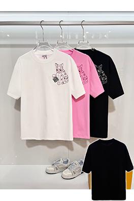 ロエベ LOEWE 子猫の毛糸ポンポンパッチワーク刺繍レターロゴ半袖Tシャツ